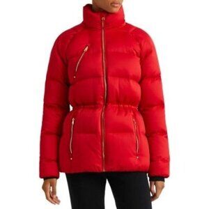 Ralph Lauren Red Satin Down Stand Collar Puffer Jacket Size Small NWT  10017